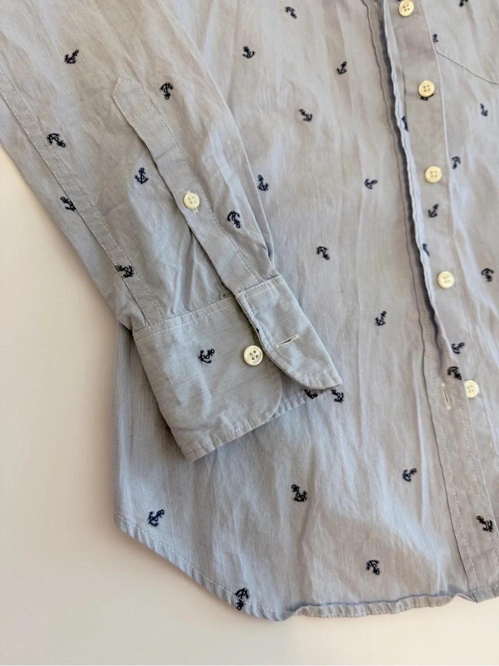 J. Crew Light Blue Button-Down Dress Shirt with Navy Anchor Motif Men’s X-Small